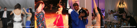Banner of five images of Leanna performing belly dancing at different events.